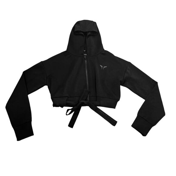 Squat Wolf NWOT DO-KNOT HOODIE ONYX Black Size Small Full Zip Cropped Hoodie - Picture 2 of 12